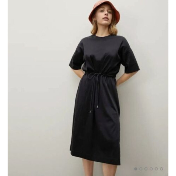 Everlane Dresses & Skirts - Everlane Womens The Luxe Cotton Tee Dress XXS Black Short Sleeve Tie Front NWT